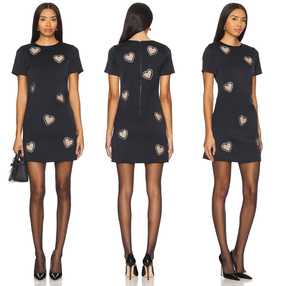 Alice + Olivia Clyde Crystal-Embellished Heart Shift Minidress Black Size 4 NWOT - Picture 12 of 14